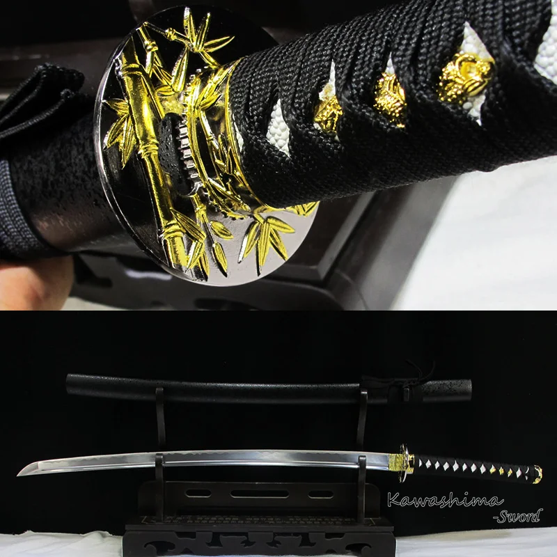 Japanese Katana Real Steel Hand froged Blood Groove Full Tang Black Color Sharp Wooden Sheath- Decorative Sword | Дом и сад