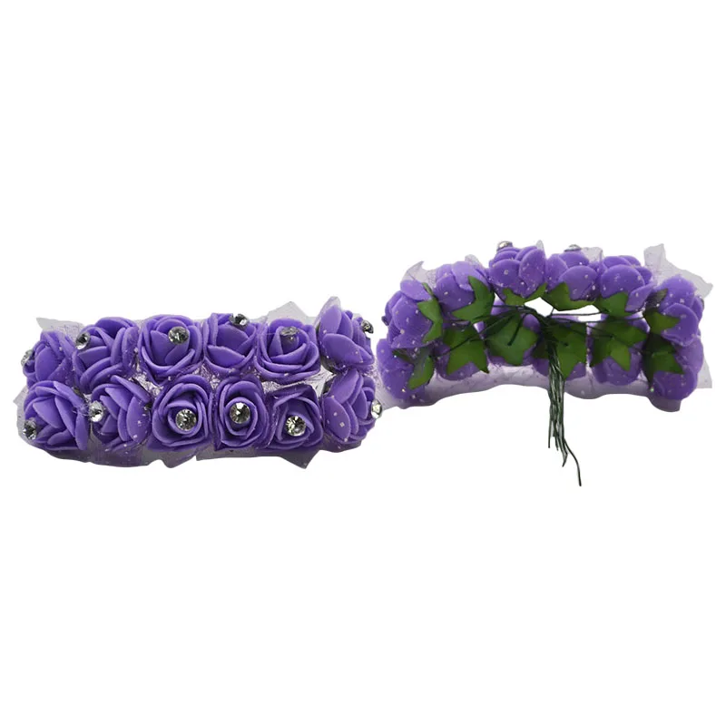 purple 36 p Мини пена Искусственный цветок розы Букет Многоцветный Роза свадебный цветок декор Скрапбукинг с кристаллами искусственный цветок Роза - Цвет: purple