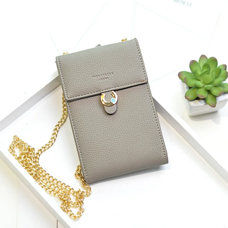

Women Leather Fashion Phone Messenger Chains Bags Simple Hasp Money Coin Purse Big Capacity Daily Use Shoulder Bags Card Wallet