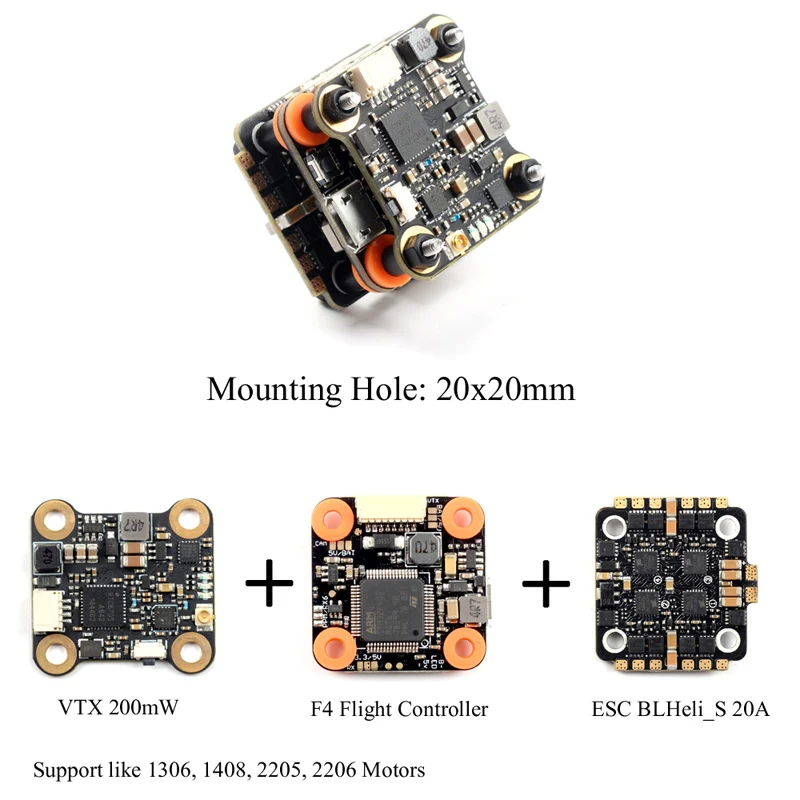 Talon F4 Mini Torre F4 de control de vuelo Betaflight+ 20A BLHELI-S 4в1 ESC+ 40CH 200 mW VTX para micro Drone FPV