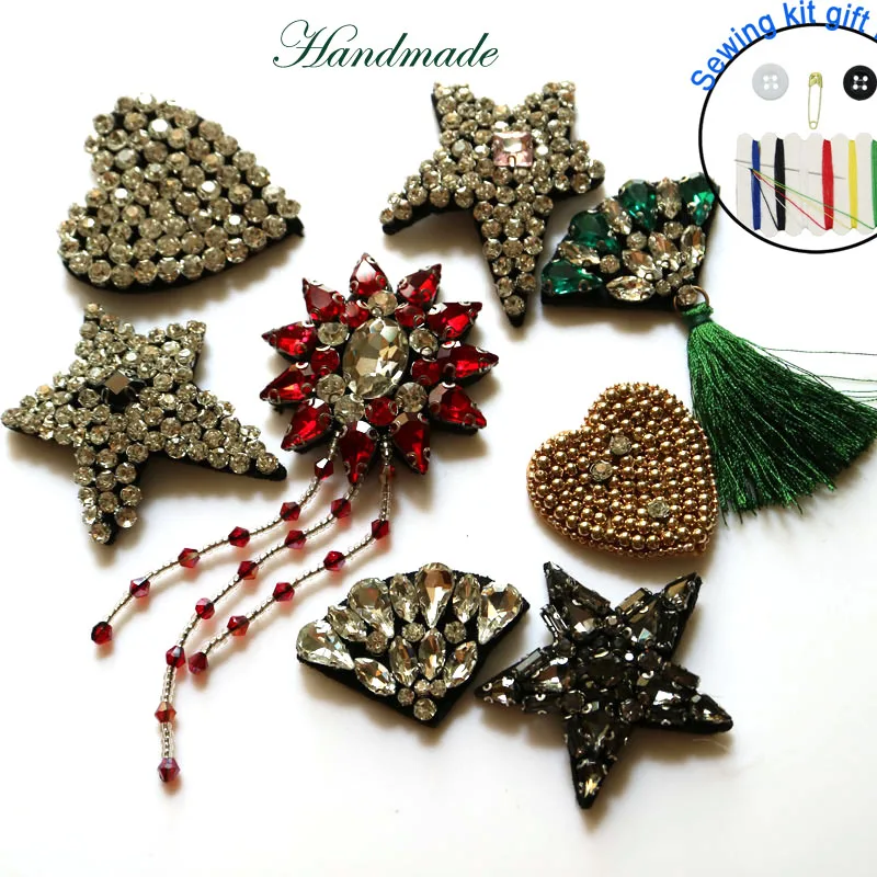 

1pc 3D Handmade heart Rhinestone beaded Patches for clothing DIY sew on sequin rhinestone parches Beaded appliques for hats bags