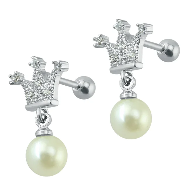 Charming Pearl Ear Stud Surgical Steel Earrings Crown Fashion Charming Pearl Ear Stud Surgical Steel Earrings Crown Fashion Jewelry Women Piercing Cartilage Best
