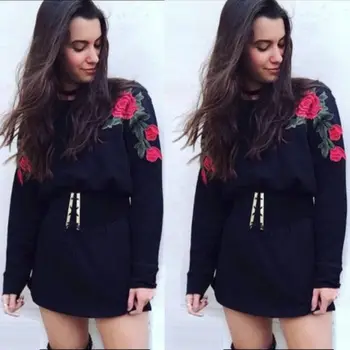 

Fashion Womens Cotton Floral Embroidery Long Sleeve Hoodies Sweatshirt Jumper Hooded Pullovers Tops Oversized Hoodie Outwear New