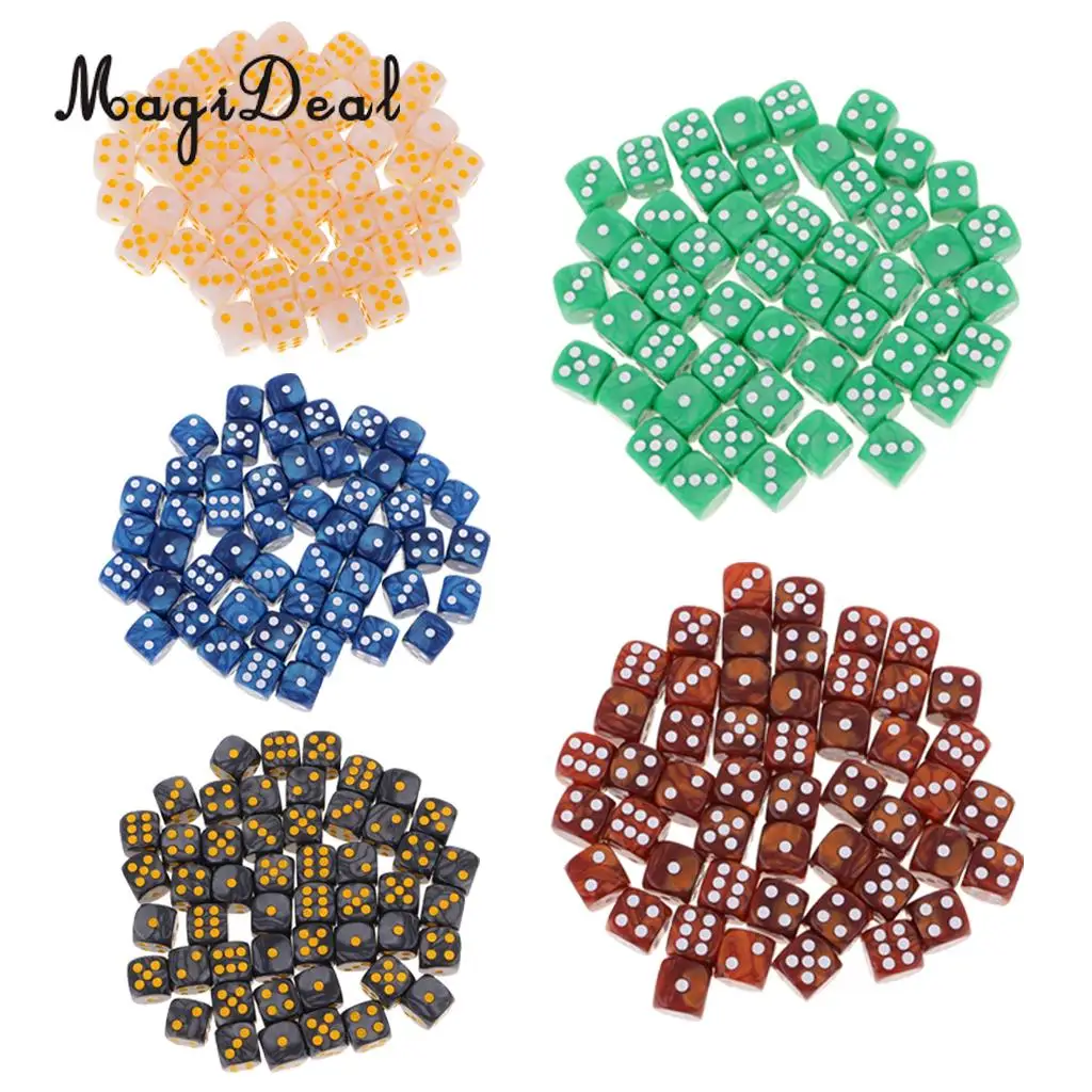 

MagiDeal Acrylic 50Pcs/Set D6 Round Corner Dice 16mm for Funny Table Games Dungeon& Dragons Party Role Playing Game Toy 5 Colors