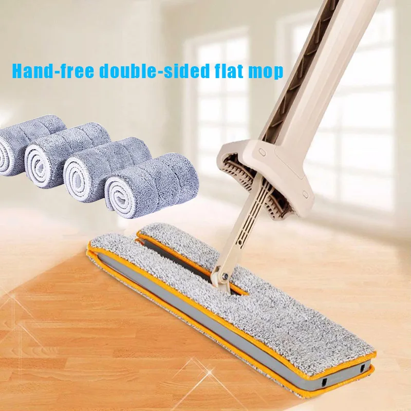 Double Sided Mop Tile Wood Floor Microfiber No Hand Wash Mop with 4