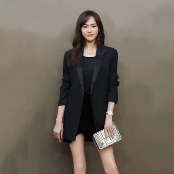

Blazer Women Suit Jacket Women's Spring and Summer Small Suit Jacket Women's Long Korean Casual Suit Jacket Light Black Coat