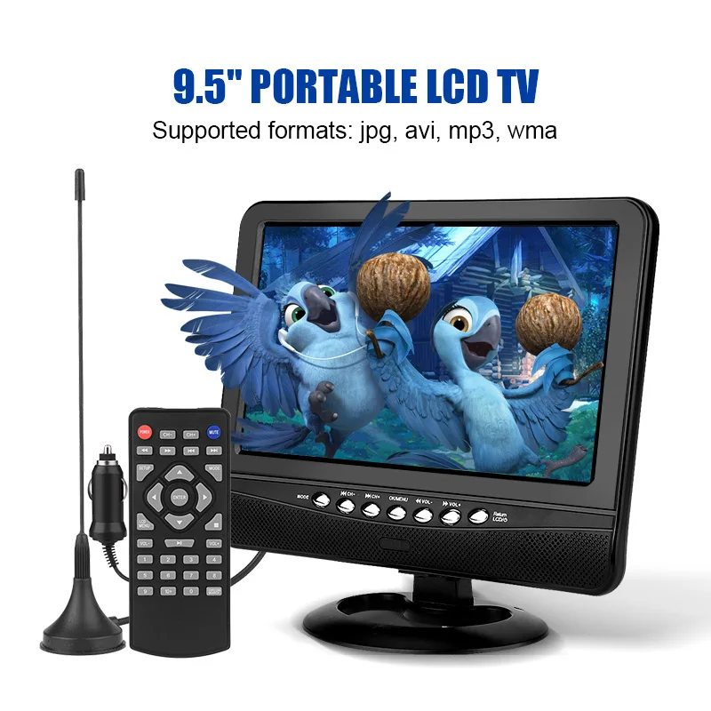 9.5inch Portable LCD TV Analog Car Analog Mobile TV Television Remote Control 110-240V Outdoor Anal