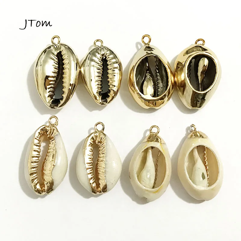 

8pcs/Lot Gold/Natural Puka Cowrie Sea Shell Beads with Head Pin for Handmade DIY Jewelry Connector 2019 Wholesale