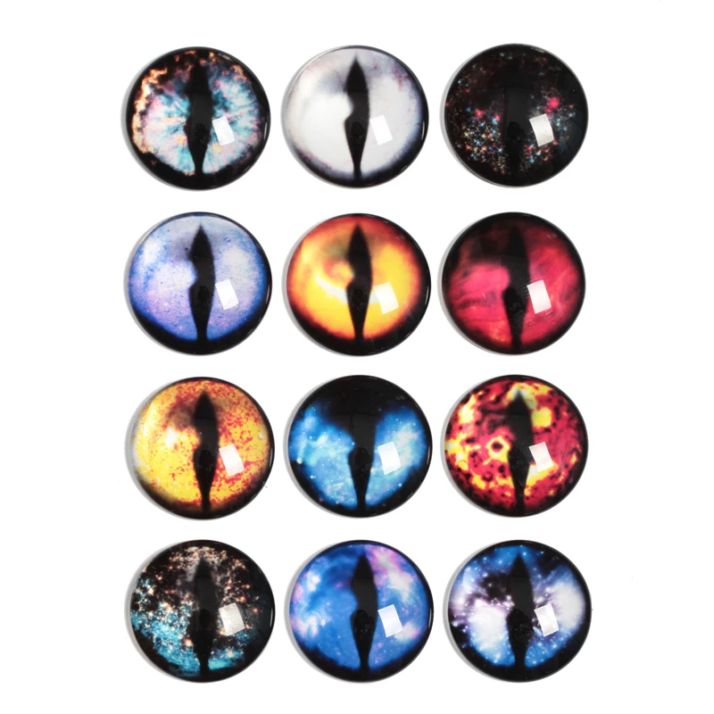 10-30pcs 10mm-30mm Round Handmade Dragon Cat Eyes Photo Glass Cabochons Base Setting Jewelry Charms Accessory No.1009 - Цвет: Mixed Colors