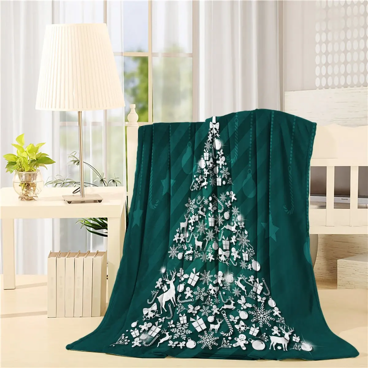 Modern Home White Christmas Ornament Tree On Green Art Prints Fleece