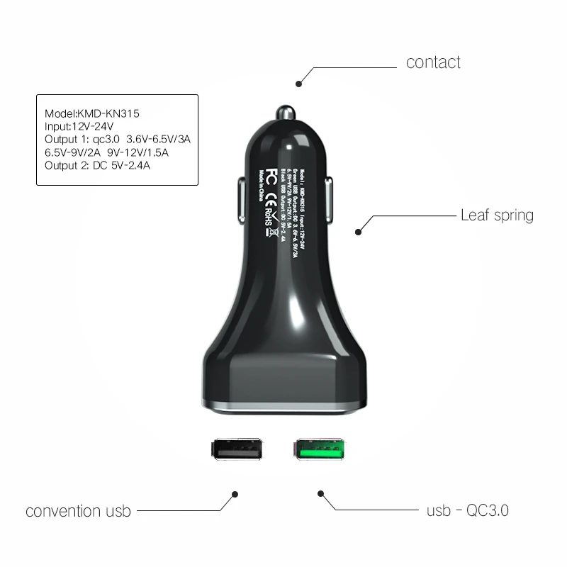 CALETOP Quick Charge Car Chaeger поддержка Qualcomm QC 3,0 Быстрая зарядка светодиодный дисплей 2 USB зарядное устройство для iPhone для Xiaomi для samsung