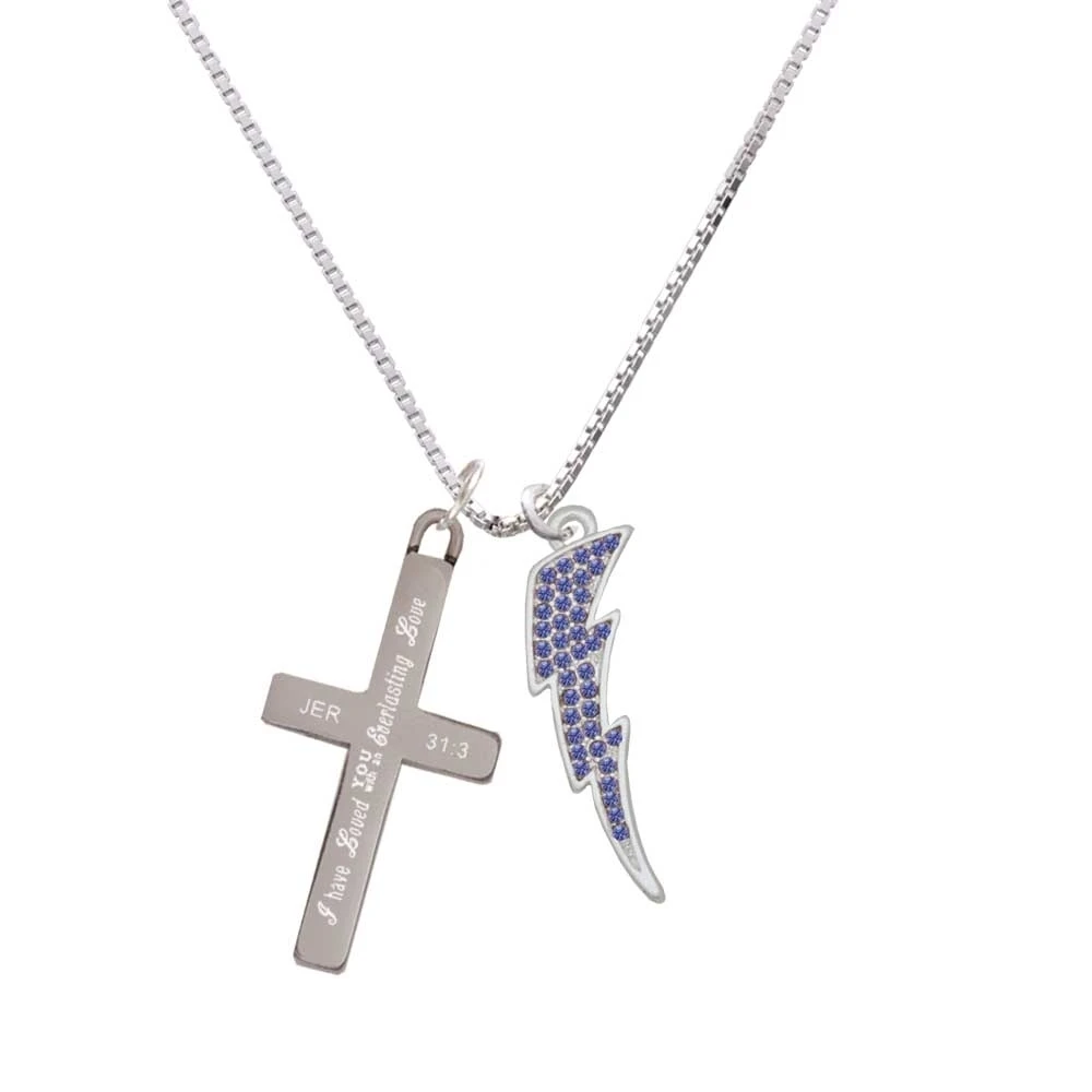 Large Blue Crystal Lightning Bolt - Everlasting Love - Cross Necklace