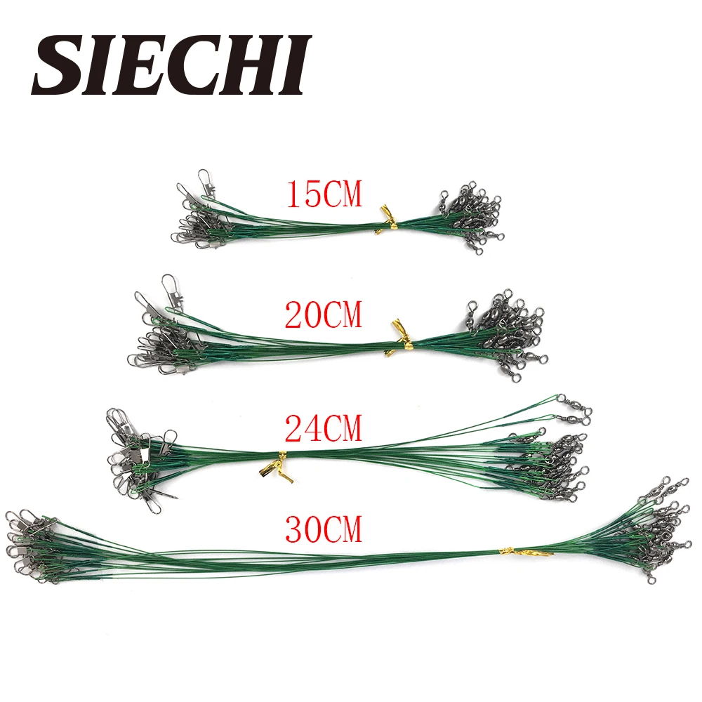 20 Pcs/Lot SIECHI leash Fishing lead Line Rope Wire leading line Swivel Stainless Steel Rolling Swivels 15cm 20cm 24cm 30cm
