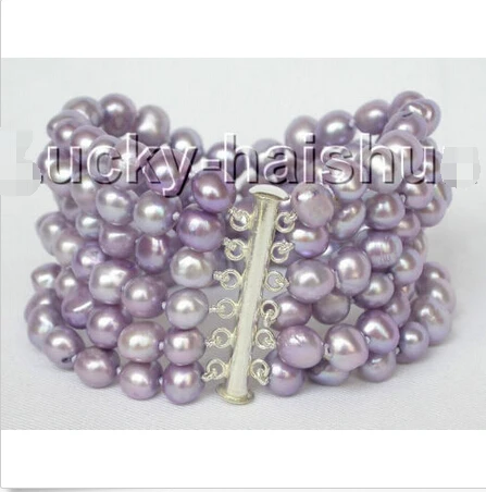 

8" 6row 9mm baroque lavender purple pearl bracelet bangle magnet clasp j8827 Noble style Natural Fine jewe Fast (D) SHIPPING