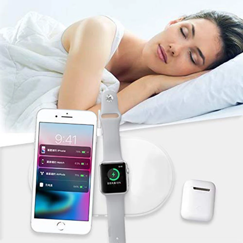 Беспроводное зарядное устройство RorainT 3 в 1 QI для iPhone X 8plus XR XS Max Apple AirPods Watch