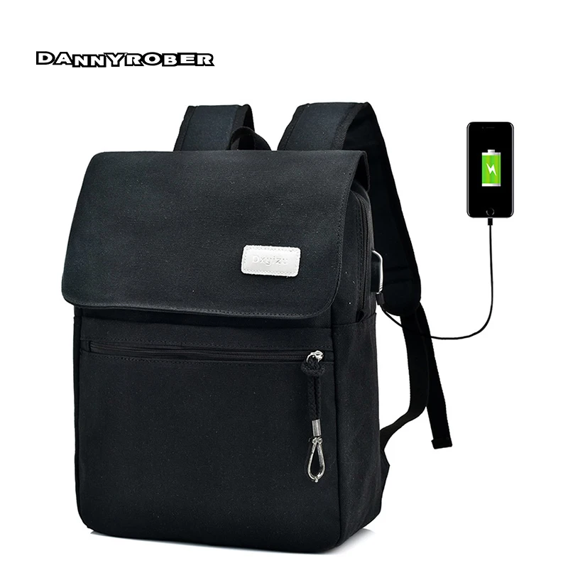 

15inch Vintage Laptop Backpack External USB Charge Computer Backpacks Anti-theft Canvas Shoulder Bags For Men D8613