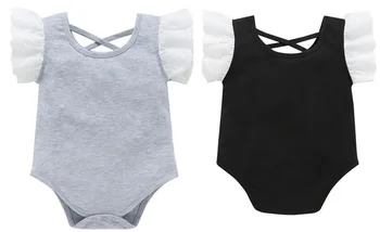 

DHL 100pcs Baby Girl Solid Lace Fly Sleeve Jumpsuit Cotton Ballet Wear Sunsuit Princess