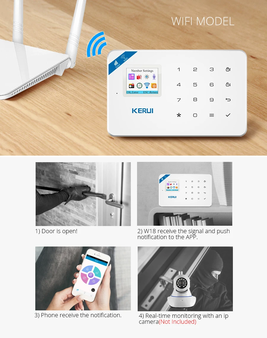 KERUI умная Беспроводная система охранной сигнализации IOS/Android приложение управление с ip-камерой детектор дыма Беспроводная сирена охранная сигнализация