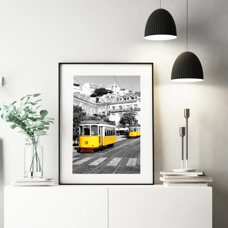 Lisbon Yellow Tram Canvas Painting Home Decor