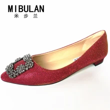 Женские блестящие шелковые со стразами на плоской подошве с пряжкой, Большие размеры женские пикантные шелковые со стразами балетки на выход с пряжкой, 33-43