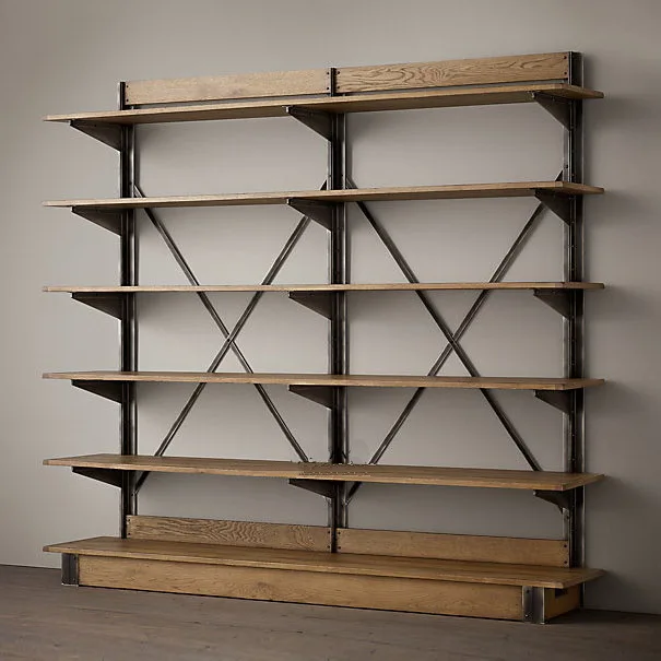 buy LOFT American country style wrought iron shelf vintage wood display shelf bookcase shelf |