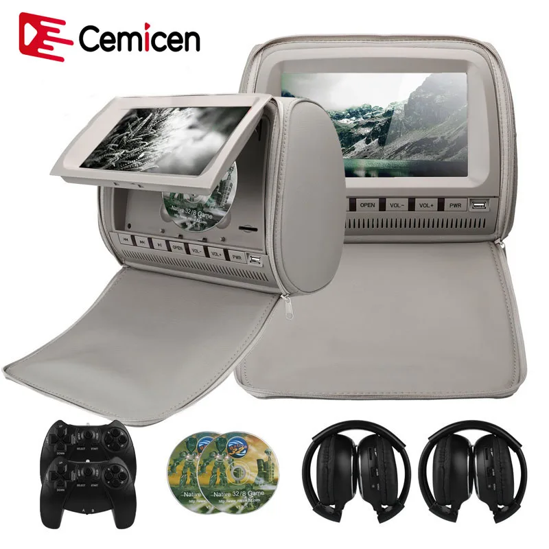 Cemicen 2 шт. 9 дюймовый автомобильный монитор для подголовника DVD видео плеер 800*480