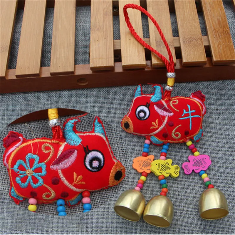 Chinese New Year Of The Pig Stuffed Toy Ethnic Flavor Zodiac Mascot Benediction Child Baby Lucky Pendant Small Bell5