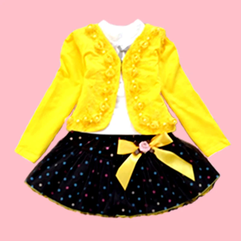 Одежда для девочек платье принцессы Комплект из трех предметов, футболка с розой Короткая Юбка качественная одежда для детей от 3 до 10 лет Лидер продаж года
