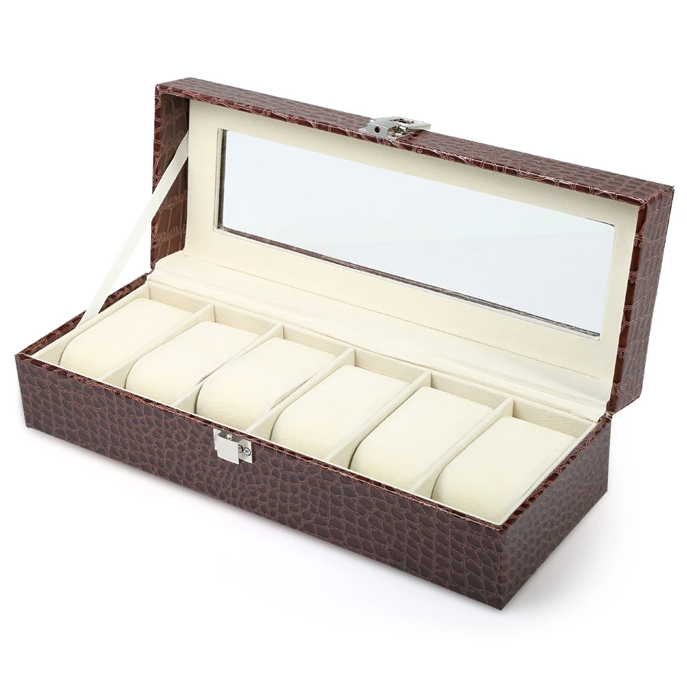 Prix pour Nouveautés Montre Boîte 6 Grilles PVC Matériel En Cuir Montre Cas Transparent Bijoux De Stockage Organisateur Montres caja reloj Prix pour Nouveautés Montre Boîte 6 Grilles PVC Matériel En Cuir Montre Cas Transparent Bijoux De Stockage Organisateur Montres caja reloj