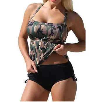 

2017 Plus Size Women Swimwear Army Green Camouflage Print Two-Piece Suits Paded Beachwear Bather Women Swimwear Larger S-5XL