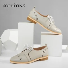SOPHITINA/оксфорды; женская обувь ручной работы; цвет синий, серый; Повседневная обувь из овечьей кожи на плоской подошве; Высококачественная дышащая женская обувь на шнуровке с круглым носком; сезон осень; P27