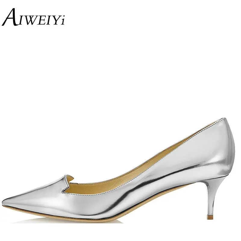 silver kitten heel court shoes
