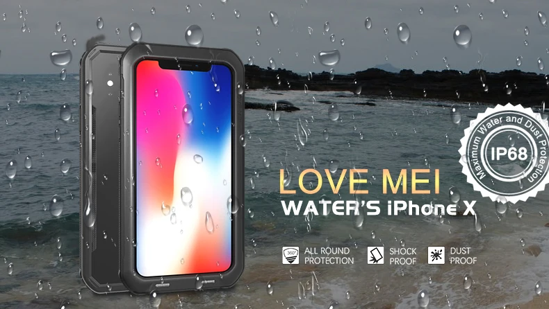 Чехол LOVE MEI в IP68 подводный Водонепроницаемый чехол для iPhone x 5,8 дюйма воды доказательство непроницаемый силиконовый ударопрочный чехол для ПК+ ТПУ повышенной прочности и защищенности противоударный чехол Shell