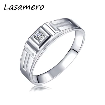 

LASAMERO Rings for Men 0.067CT Round Cut Natural Diamond Ring 18k White Gold Engagement Wedding Ring