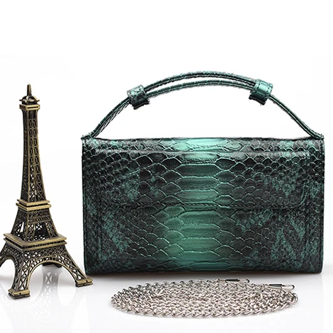 Genuine Leather Day Clutch Crocodile Pattern Phone Clutch Python Pattern Pouch Shoulder Crossbody Bag Ostrich Pattern Women Tote - Цвет: Snake Grass Green