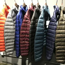 [Aiweier] мужской пуховик, большие размеры, зимние пальто на молнии, однотонный, тонкий, Мужской Ультра-светильник, воротник-стойка, белый утиный пух, куртки для мужчин