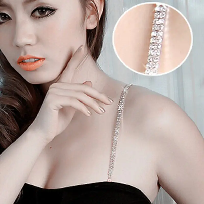 

bra straps Transparent Clear 2 Rows Crystal Gorgeous Prom Diamante Rhinestone Bra Straps Belt Adjustable Sparkle shoulder strap