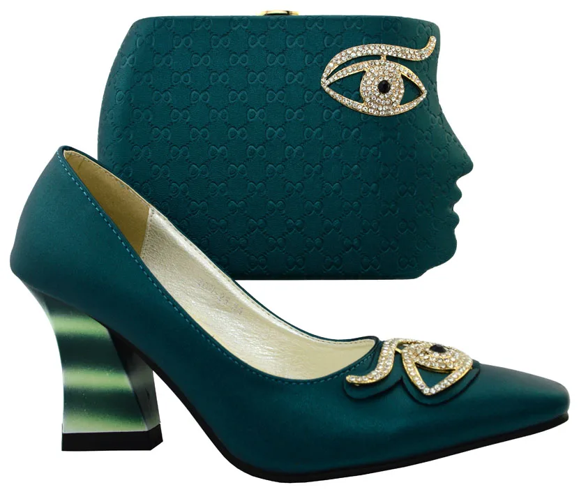 

African Fashion Shoes and Bag to Match D.green Color Nigeria Style Shoes and Bag Set Elegant Italian Design Women Shoes BCH-25