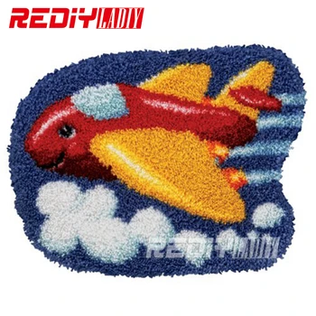 

REDIY LADIY Latch Hook Rug Kits Cartoon Plane Wall Tapestry Floor Mat Pre-Printed Canvas Cushion DIY Yarn Crocheting Carpet Rug