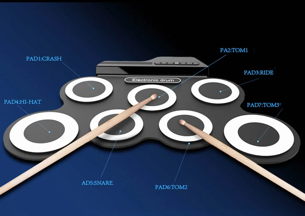 Портативный Силиконовый электронный барабан Pad Kit цифровой USB рулон с барабанной палкой педаль 3,5 мм аудио кабель для детей подарок для детей