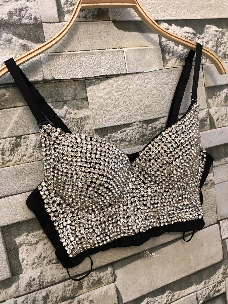 Günstig 2018 wunderschöne Strass Perle Bustier Perlen Diamant Push Up Night Club Bralette frauen Bh Cropped Top Plus Größe