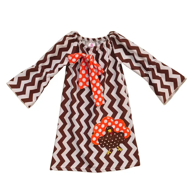 

CONICE NINI Brand Thanksgiving Infant Girls Embroidery Dress Chevron Stripes Clothing With Big Bow Boutique Kids Fall Dress T012