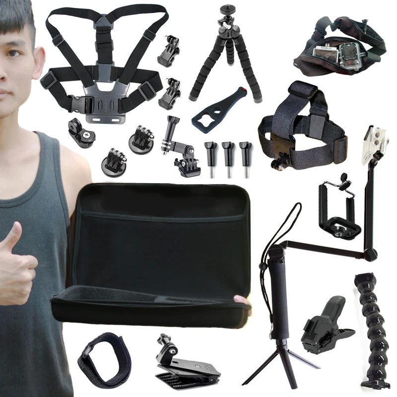 Wholesale Xiaomi Yi 4k Accessories Set for gopro kit Three way Monopod selfie stick for Eken h9r Gopro Hero 5 4 3+ Action Camera Buy Cheap Xiaomi Yi 4k Accessories Set for gopro kit Three way Monopod selfie stick for Eken h9r Gopro Hero 5 4 3+ Action Camera