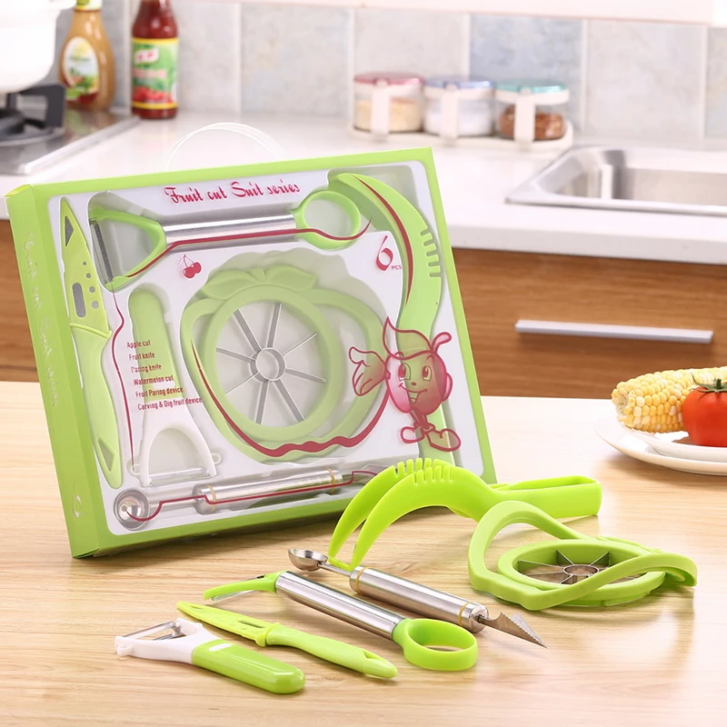 

6Pcs Kitchen Accessories Watermelon Apple Cut Shredder Fruit Knife Vegetable Peeler Zester Chopper Pineapple Slicer Melon Baller
