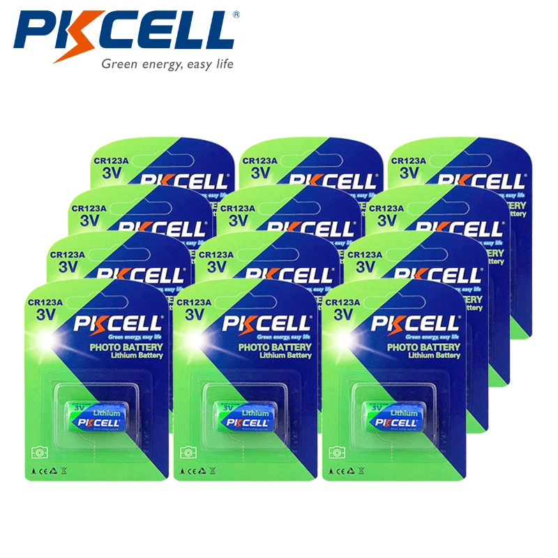 12x батареи PKCELL CR123A 3V 1500mAh CR123 123A CR17345 16340 2/3A батарея для камеры фотовспышки |