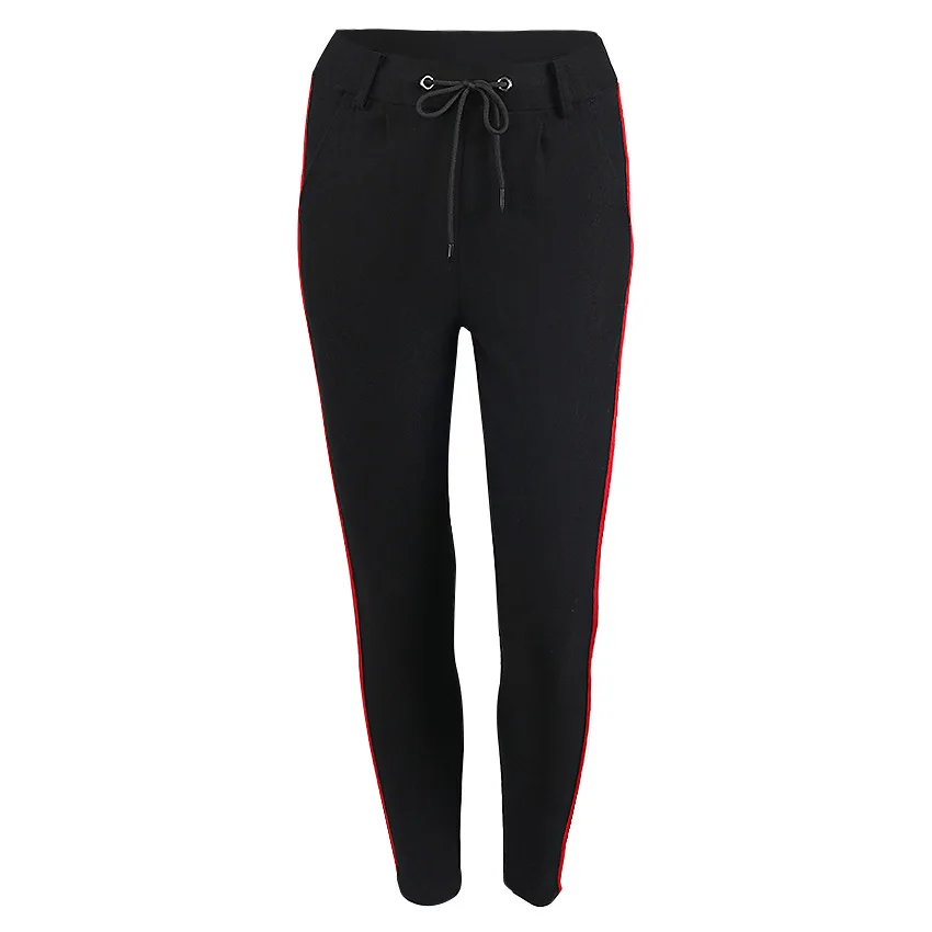 Ribbon Side Patchwork Pants Women 2017 Casual Fashion Grey Black Trousers Drawstring Waist Elegant Straight Pants Pants