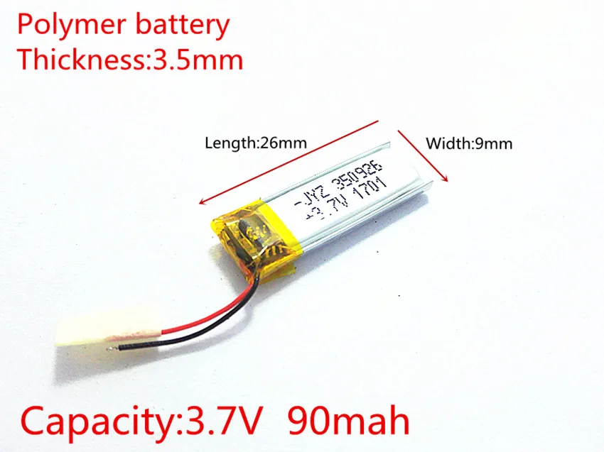 

3.7V,90mAH,350926 PLIB;polymer lithium ion / Li-ion battery for smart watch,BLUE TOOTH,GPS,mp3,mp4,toy,speaker