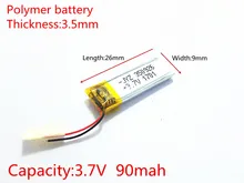 3.7V,90mAH,350926 PLIB;polymer lithium ion / Li-ion battery for smart watch,BLUE TOOTH,GPS,mp3,mp4,toy,speaker