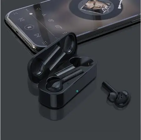 TW08 Bluetooth 5,0 наушники для всех смартфонов Беспроводная мини-гарнитура для samsung для Xiaomi huawei Спортивная гарнитура зарядное устройство коробка - Цвет: Black