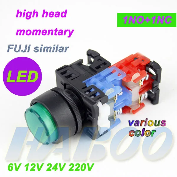 

fuji push button switch similar 5PCS/LOT dia.22mm high head with led push button switch 1NO+1NC momentary electrical switch